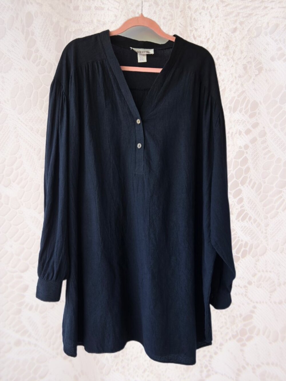 Silhouettes Black Long Sleeve Cotton Tunic Blouse Contemporary Classic 3X